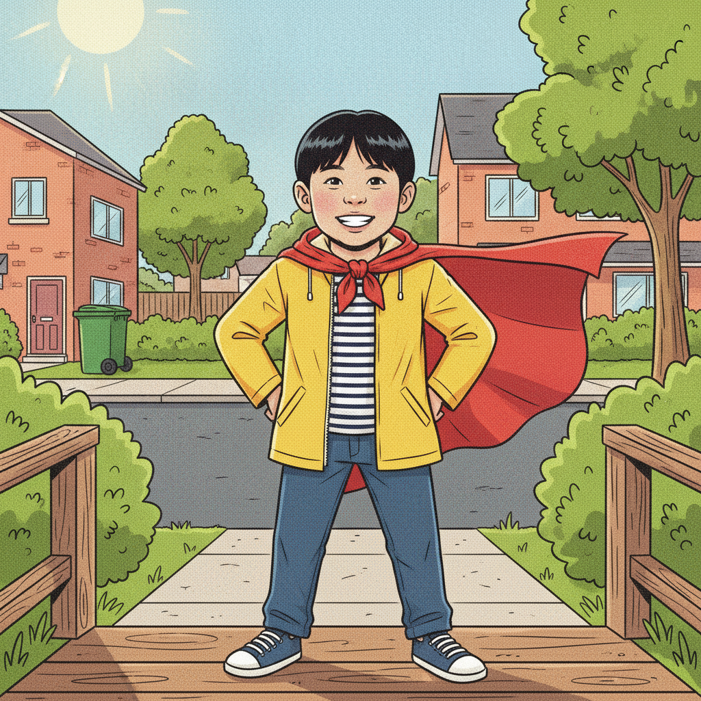 Painted sample cover — Your Child and the Almost-Flying Cape
